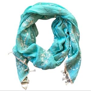 Scarf Paisley Print with Tassels Turquoise Lightweight NWT